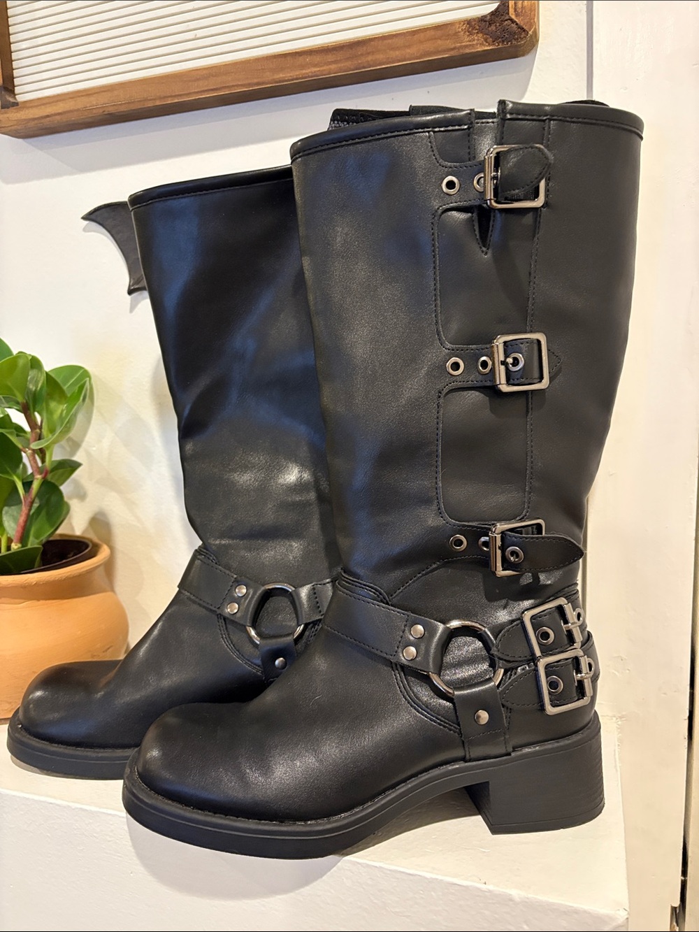 Black Buckle Mid-Calf Women’s Boots